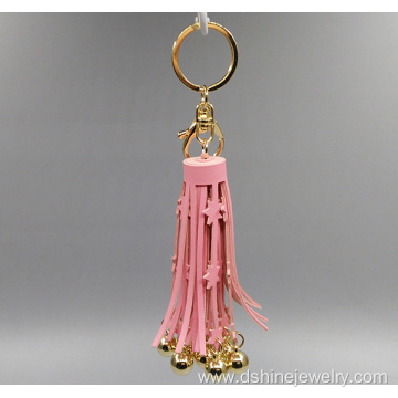 PU Leather Tassel Cute Key Chains Star Fringe With Balls